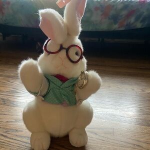 White Plush Rabbit with Glasses and Watch